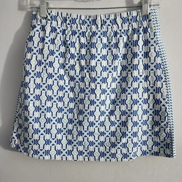J. McLauglin Blue Green Geometric Skort Pull-On Zip Pockets Catalina Cloth - Picture 4 of 7